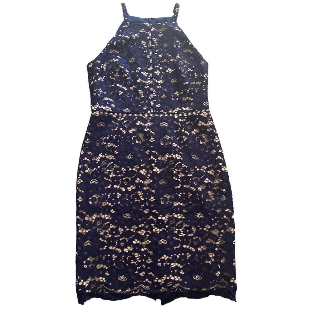 Vince Camuto | Allover Lace Halter Midi Dress, Size 12 - Picture 2 of 13